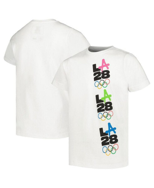 Big Boys and Girls White LA28 Repeat T-Shirt