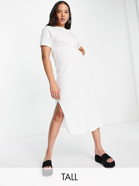 River Island Tall twist front t-shirt midi dress in white