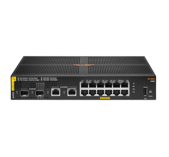 HPE 6100 12G Class4 PoE 2G/2SFP+ 139W - Managed - L3 - Gigabit Ethernet (10/100/1000) - Power over Ethernet (PoE) - Rack mounting - 1U