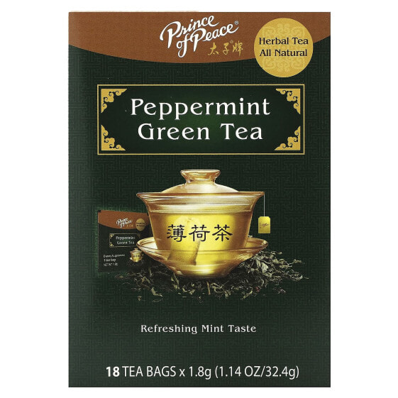 Чай зеленый мятный Prince of Peace Peppermint Green Tea, 18 чайных пакетиков, 32.4 г