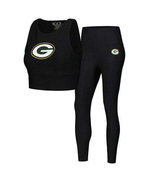 Women's Black Green Bay Packers Leggings and Midi Bra Set