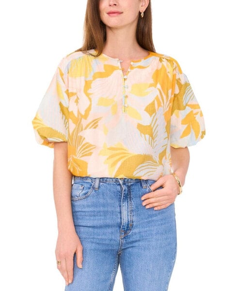 Women's Printed Puff-Sleeve Top