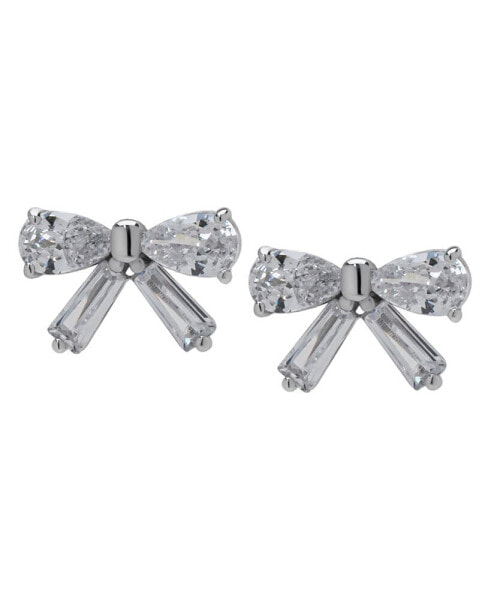 Silver-Plated Cubic Zirconia Bow Stud Earrings