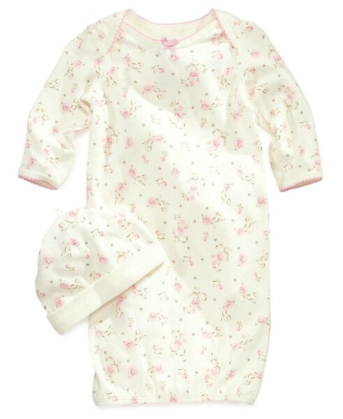 Комплект для малышей Little Me Vintage Rose Print Gown and Beanie, 2 шт.