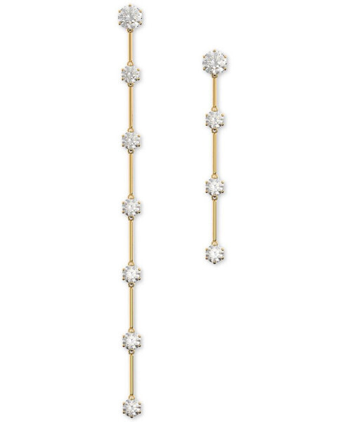 Gold-Tone Crystal Studded Mismatch Linear Drop Earrings