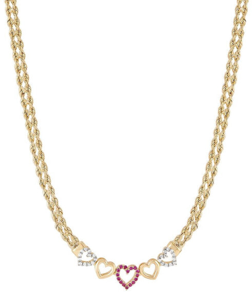 Ruby (1/5 ct. t.w.) & White Topaz (1/4 ct. t.w.) Multi-Heart 18" Collar Necklace in 18k Gold-Plated Sterling Silver
