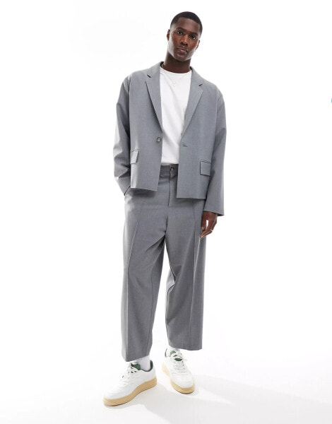 ASOS DESIGN relaxed barrel leg smart suit trousers in grey