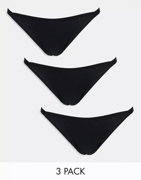 ASOS DESIGN 3 pack cotton tanga brief in black