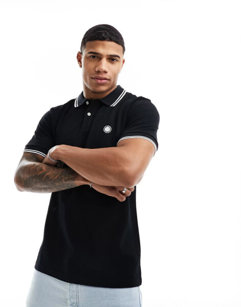 Pretty Green Barton tipped polo shirt in black