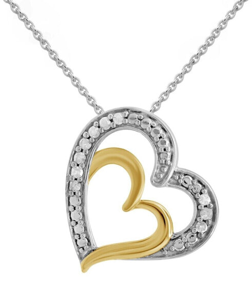 Diamond Double Heart 18" Pendant Necklace (1/10 ct. t.w.) in Sterling Silver & 14k Gold-Plate