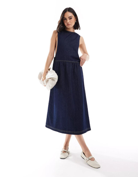 ASOS DESIGN denim drop waist maxi dress in indigo