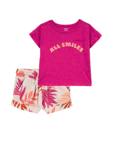 Комплект для девочки Carterʻs - Футболка с карманом и шорты Toddler "Все улыбаются"