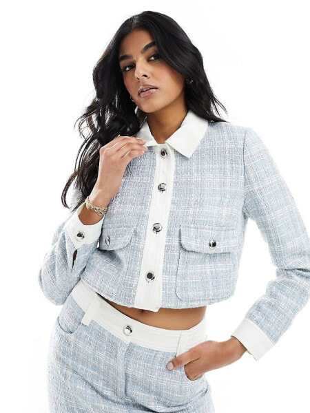 Morgan boucle jacket co-ord in white and blue