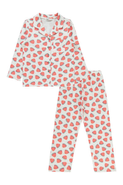 Kız Çocuk Pijama Takımı 10-13 Yaş Ekru