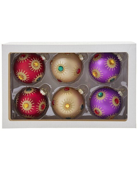 Kurt Adler 6Pc 80Mm Balls With Jewels Christmas Ornament Set Multicolor