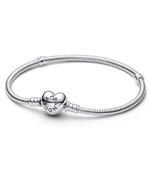 Sterling Silver Moments Heart Clasp Snake Chain Bracelet