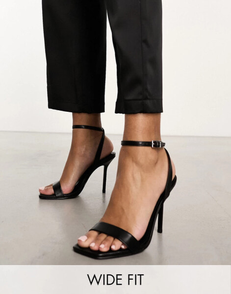 ASOS DESIGN Wide Fit Nali barely there heeled sandals in black PU