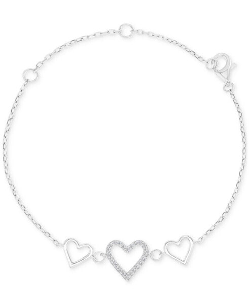 Children's Cubic Zirconia & Polished Triple Heart Chain Link Bracelet