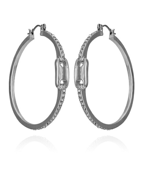 Silver-Tone Glass Stone Link Hoop Earrings