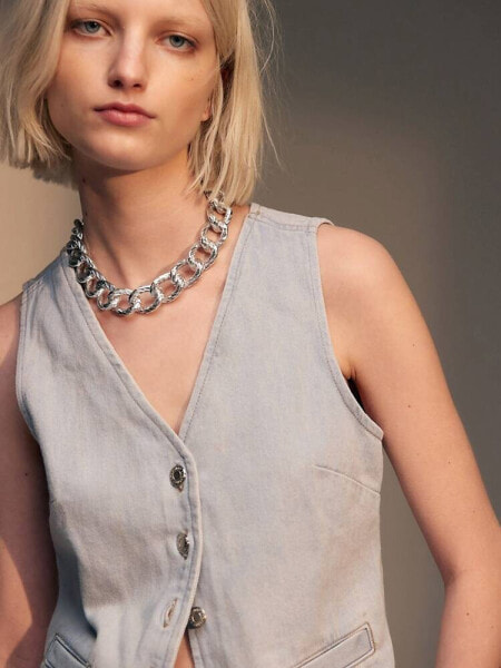 Topshop denim cinch waistcoat in ice blue