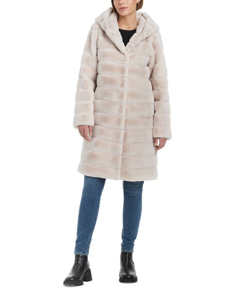 Women's Grooved Faux-Fur Hooded Coat