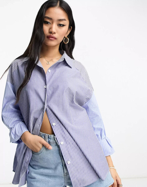 In The Style contrast oversized shirt in blue stripe