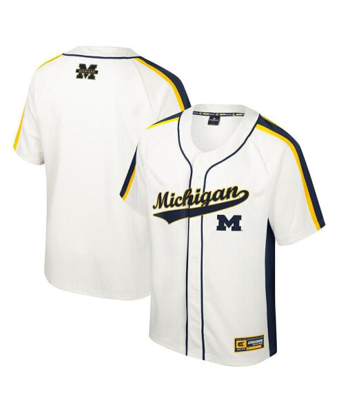Men's Cream Distressed Michigan Wolverines Ruth Button-Up Baseball Jersey