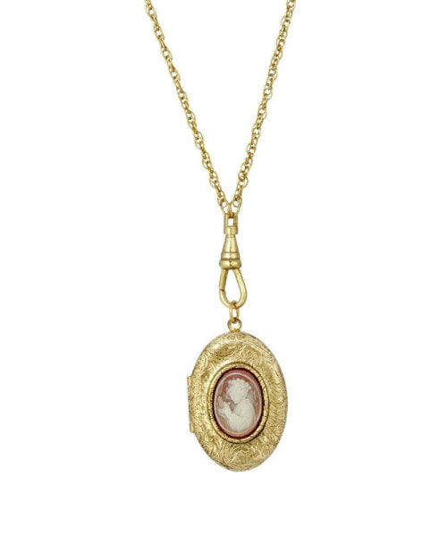 2028 women's Gold Tone Oval Carnelian Cameo Locket Necklace