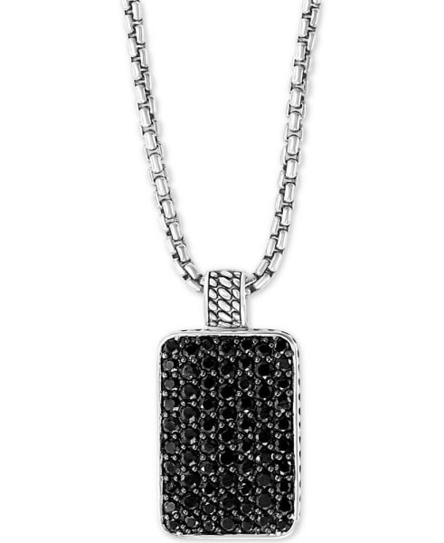 EFFY® Men's Black Spinel Dog Tag 22" Pendant Necklace in Sterling Silver