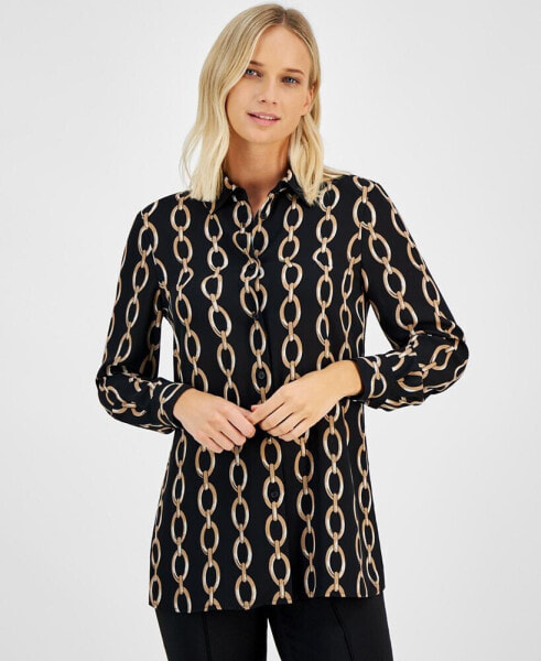 Women's Printed Button-Front Blouse