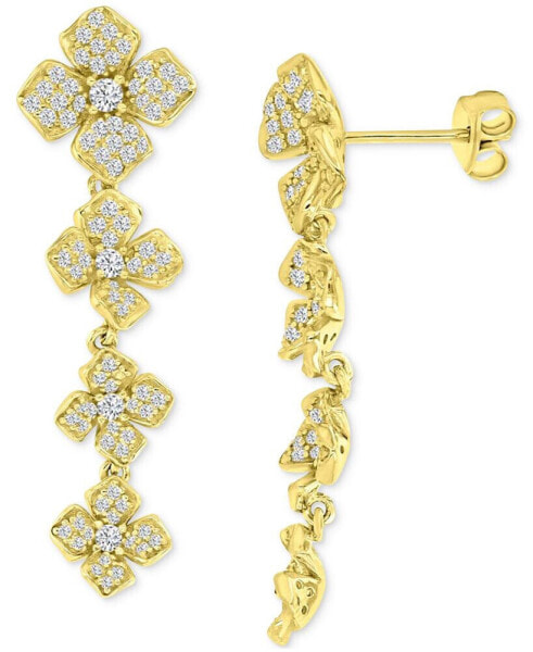 Cubic Zirconia Pavé Flower Drop Earrings in 14k Gold-Plated Sterling Silver