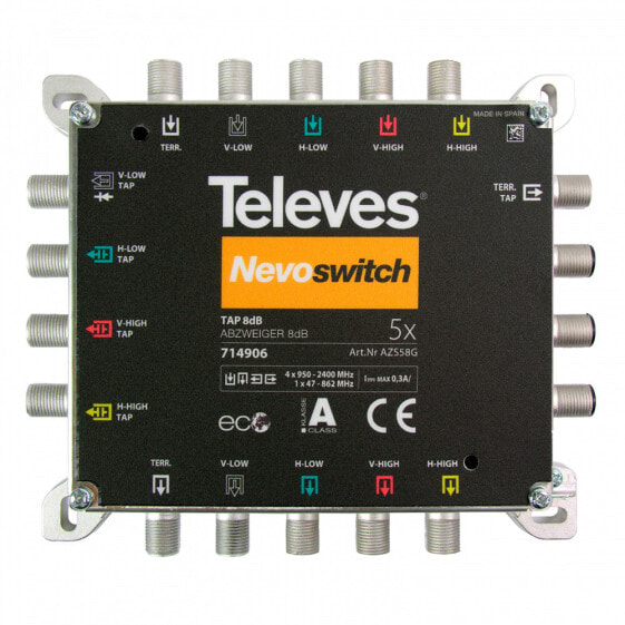 Televes 714906 - 5 inputs - 13 outputs - 950 - 2400 MHz - 47 - 862 MHz - 3.5 dB - 3.5 dB