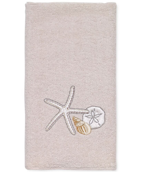Seaglass Embroidered Seashell Cotton Fingertip Towel, 11" x 18"