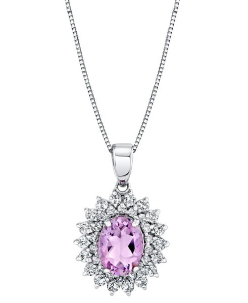 Macy's pink Amethyst (1-5/8 ct. t.w.) & White Topaz (1-1/4 ct. t.w.) Halo 18" Pendant Necklace in Sterling Silver