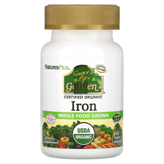Витаминное железо NaturesPlus Garden Iron, 30 веганских капсул