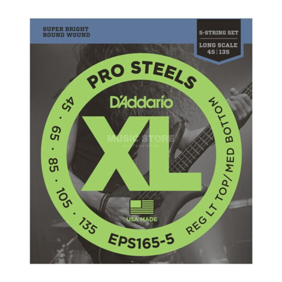 D'Addario Bass Strings Pro Steels 45-135 45-65-85-105-135, EPS165-5