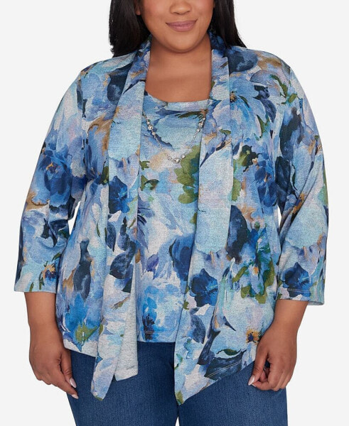 Plus Size Classic Watercolor Floral Melange Two in One Top