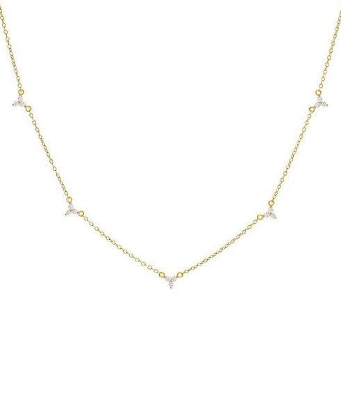 14k Gold-Plated Sterling Silver Cubic Zirconia Cluster Chain Necklace, 16" + 2" extender