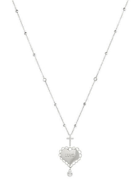 Steel necklace with heart and cross LJ1447