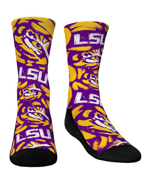 Youth Boys and Girls Socks LSU Tigers Allover Logo and Paint Crew Socks
