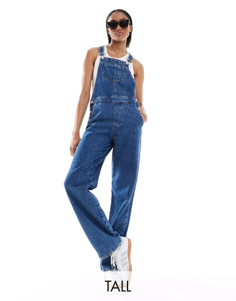 ONLY Tall denim dungarees in mid blue