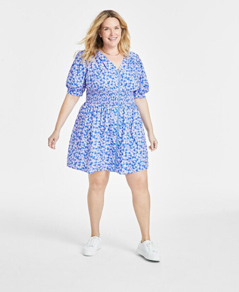 Платье мини с цветочным принтом On 34th Trendy Plus Size Zip-Front, Created for Macy's