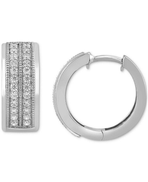 Diamond Double Row Small Huggie Hoop Earrings (1/2 ct. t.w.) in 18k Gold-Plated Sterling Silver or Sterling Silver, 15mm