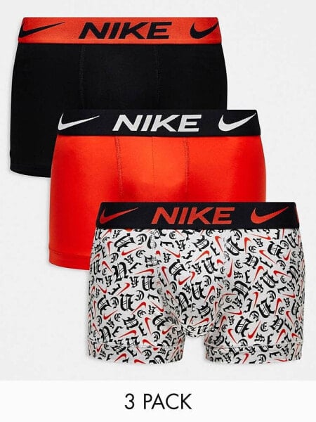 Nike Dri-Fit Essential Microfiber trunks 3 pack in white, orange and black print