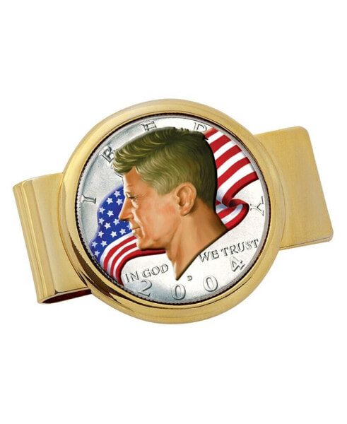 Men's JFK Half Dollar Colorized American Flag Coin Money Clip