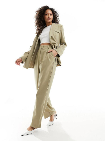 4th & Reckless tailored wide leg trousers co-ord in olive