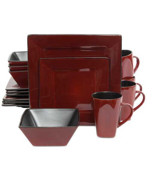 Сервировка стола Набор посуды Gibson elite Kiesling квадратный красный, 16 предметов, обслуживание на 4 лица