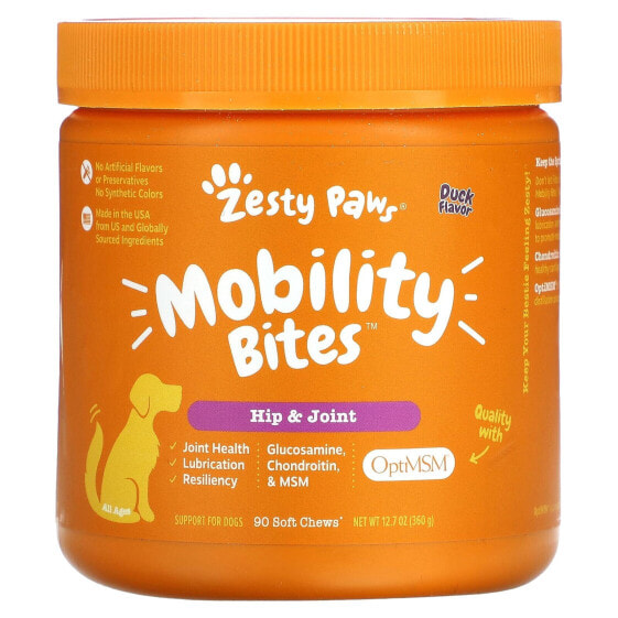 Витаминные добавки Zesty Paws для собак, подвижность, Утиные лакомства 90 шт, 315 г