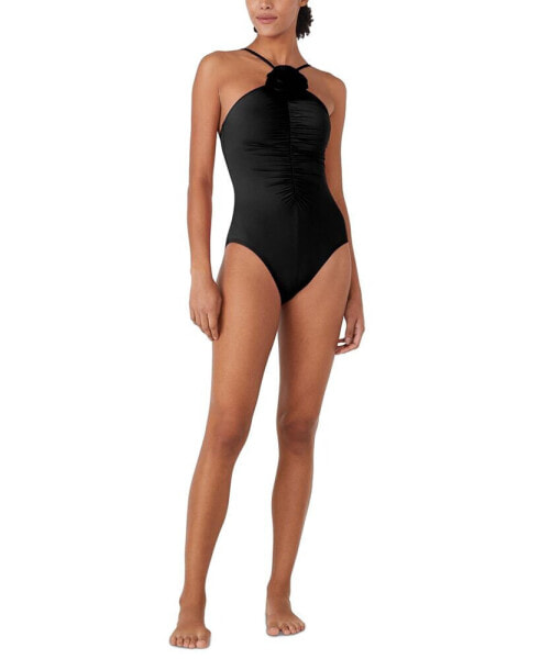 Women's High-Neck Rosette One-Piece Swimsuit