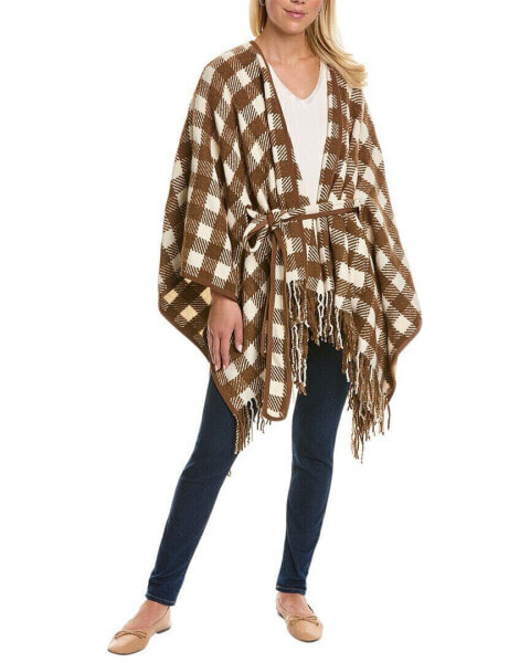 Pearl By Lela Rose Checked Wool-Blend Cape Women's Brown Os